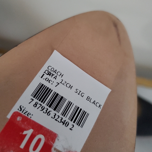 Coach Jacquard Signature Black Pattern Patent Leather Heels Women's Shoe Size 10 - Picture 12 of 13